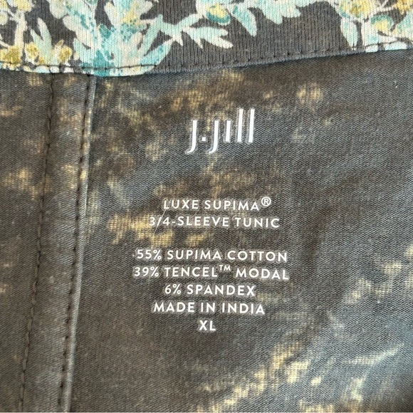 J.Jill Green Floral Luxe Supima 3/4-Sleeve Tunic Top Size XL - Picture 7 of 9